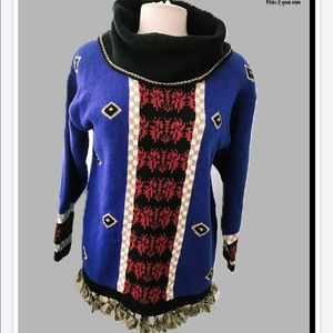 Colorful blue gold and red plaid Vintage sweater